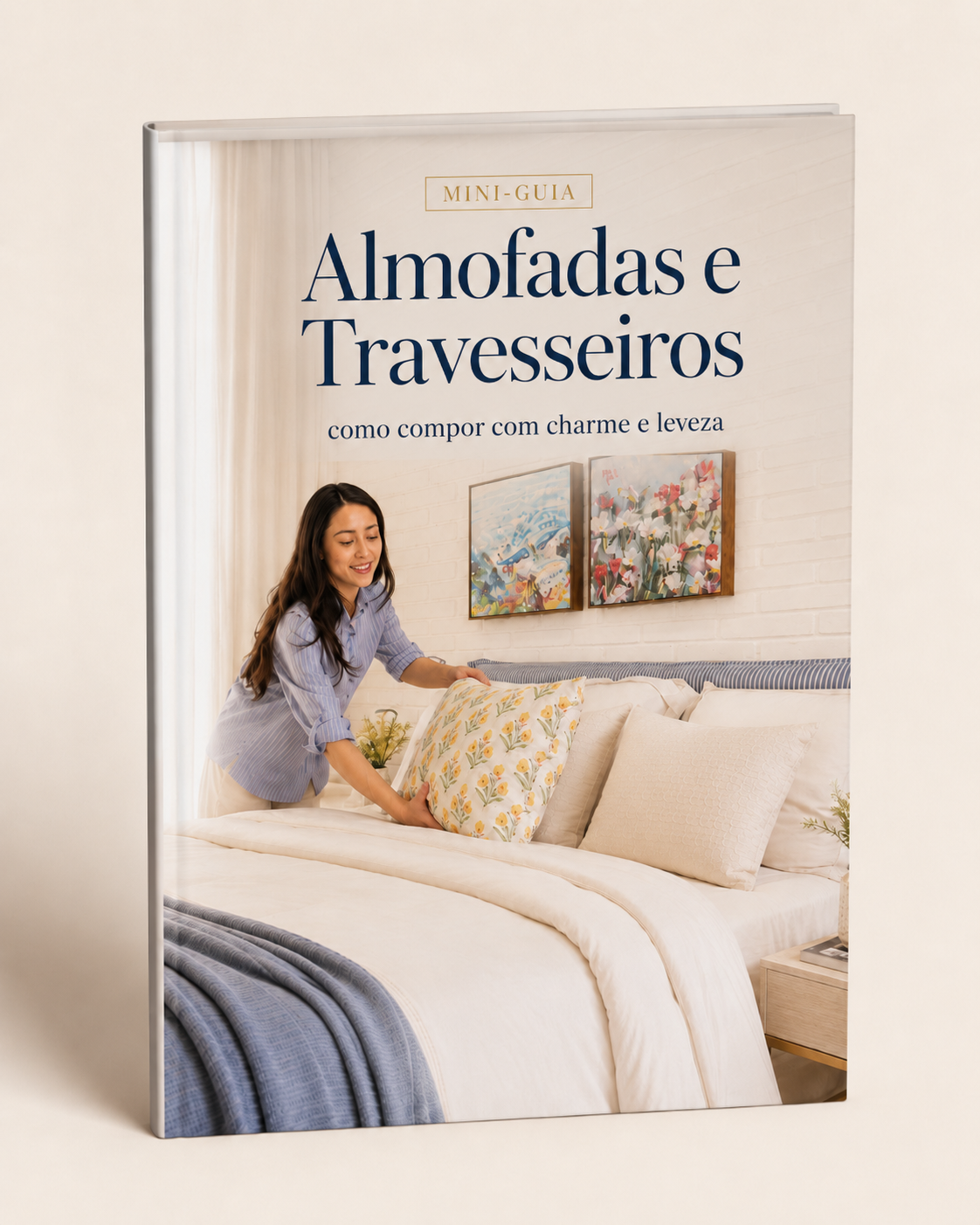 Mockup do guia de arrumação de travesseiros e almofadas para todos os tamanhos de cama (ebook)