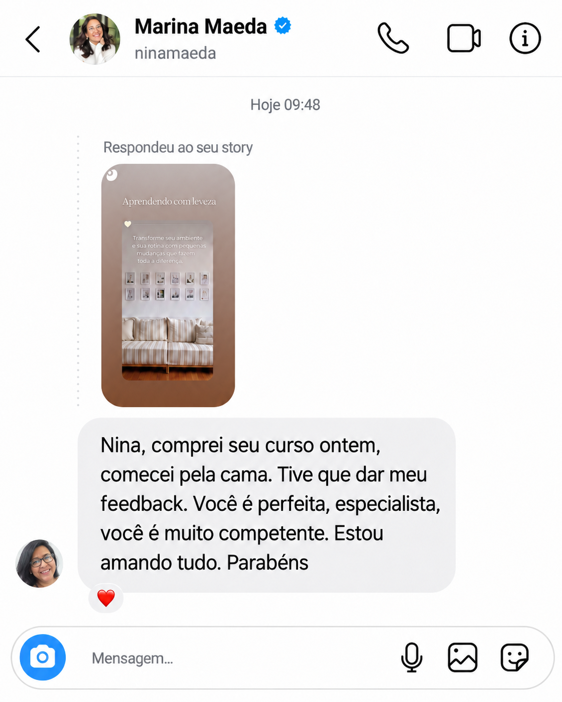 Depoimento real de aluna sobre a experiência com o conteúdo de cama — prova 3