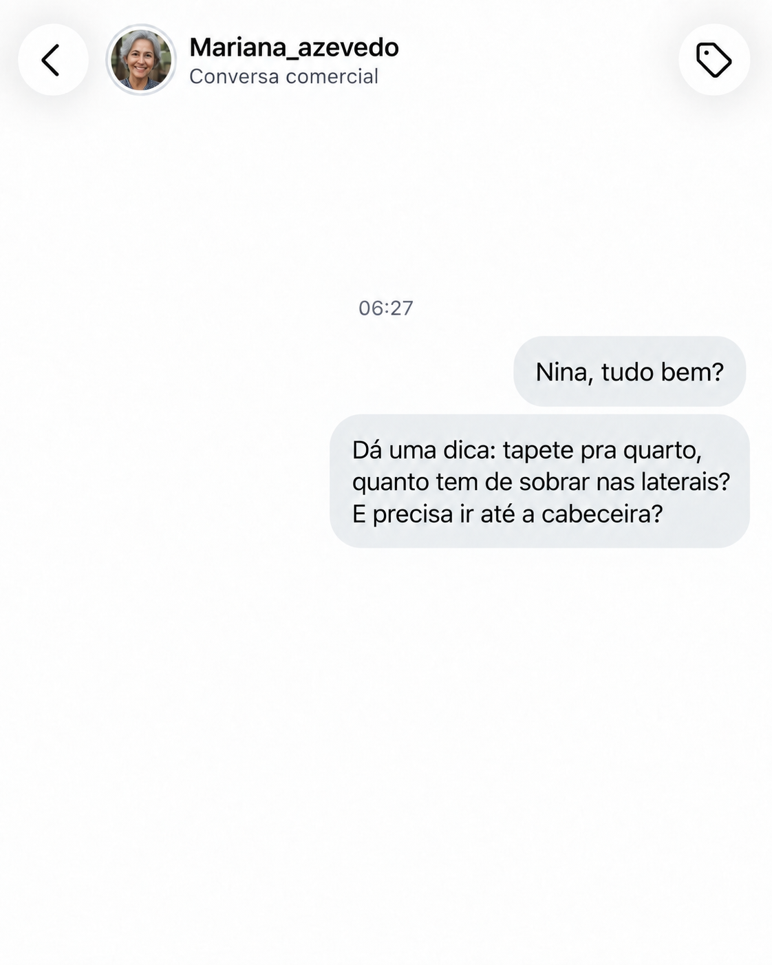 Conversa real 2 sobre escolha de tapete